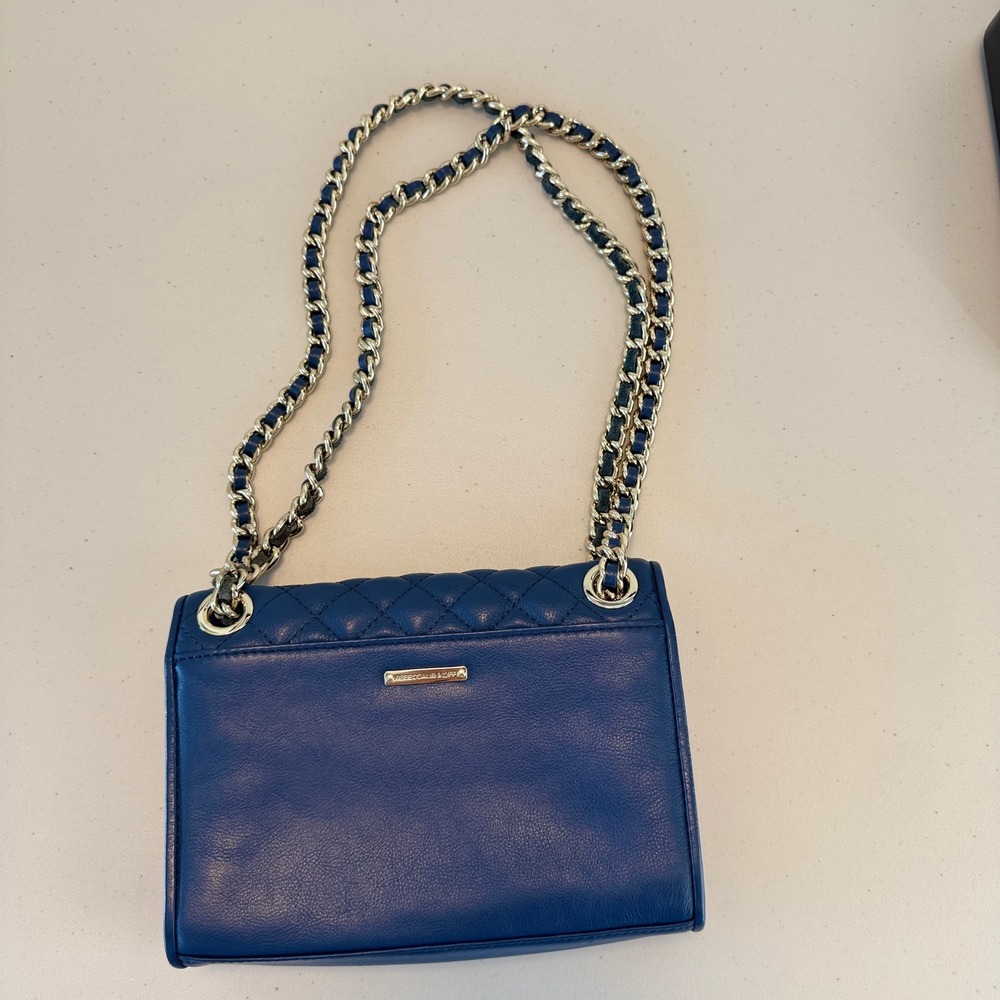 Rebecca Minkoff Blue Quilted Leather Shoulder Bag Chain Strap Magnetic Closure - Picture 9 of 16